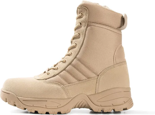 Botas militares tácticas de trabajo para hombre, de piel negra, impermeables, para motocicleta, combate, militar, con cremallera lateral,