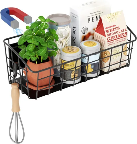 Miniatura 10 de Estante magnético para refrigerador, paquete de 2, estante magnético fuerte para especias con ganchos extraíbles para almacenamiento de cocina