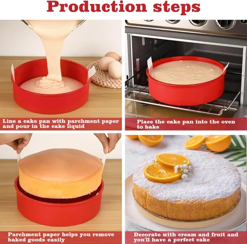 Miniatura 2 de HUAKENER Molde redondo para pasteles de 8 pulgadas, paquete de 3 moldes de silicona para pasteles con 100 piezas de papel pergamino, moldes