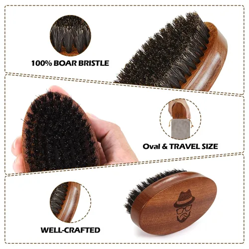 Miniatura 2 de Sosoon Cepillo de barba para hombres, cepillo de barba de cerdas de jabalí 100% puro, juego de aseo de barba que incluye peine para barba, 2 tijeras