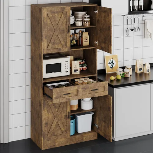 Armario de despensa de cocina de granja de 71 pulgadas de alto, armario independiente de almacenamiento, gabinete de cocina moderno con soporte para