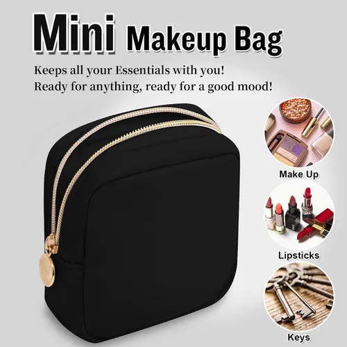 Miniatura 4 de Mini bolsa de maquillaje de nailon para bolso, pequeña bolsa de maquillaje negra linda y preppy, bolsa cosmética con cremallera para bolso, bolsa