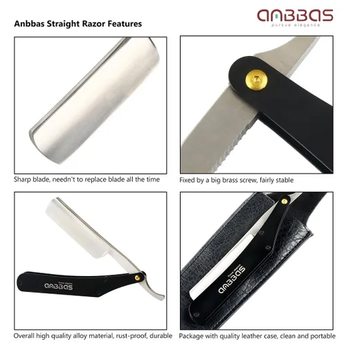 Miniatura 7 de Anbbas Brocha de afeitar de pelo de tejón, soporte, cuenco de espuma, jabón de 3.5 onzas, maquinilla de afeitar recta con bolsa y corte de afeitar