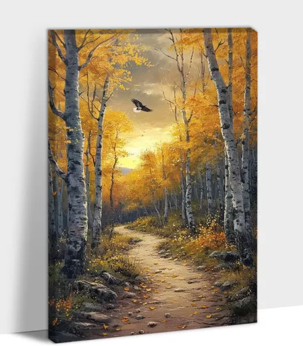 UZMKM Arte de pared de árbol grande, lienzo de abedul para decoración de pared para sala de estar, oficina, bosque otoñal vintage, pintura de Abedul