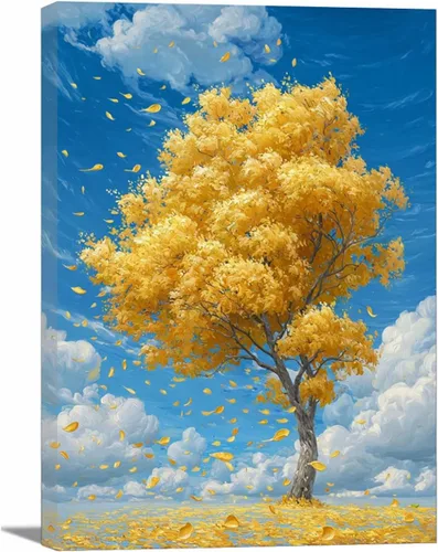 VOCBAN Tree Wall Art Canvas Painting Home Decor Wall Poster Modern Canvas Picture for Living Room Bedroom Home Office Decoration(blue