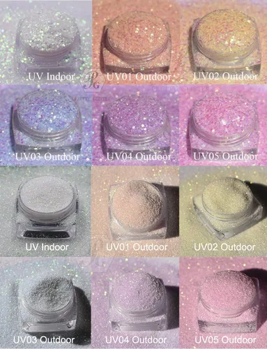 Miniatura 9 de PrettyG Juego de 10 cajas de purpurina en polvo que cambia de color UV – Festival Rave Maquillaje de Belleza Cara Cuerpo Arte Decoración UV-10C
