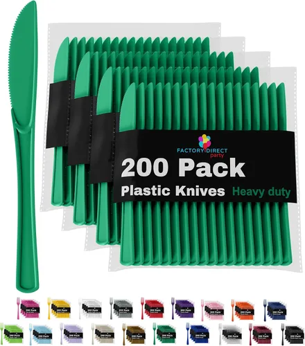 Miniatura 25 de Party Solids - Cuchillos de plástico negro, 200 piezas, cuchillos negros, utensilios desechables, juego de cubiertos de plástico resistente