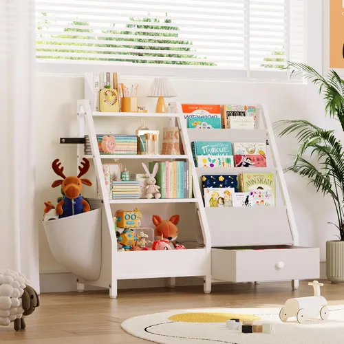 Miniatura 2 de Estantería infantil y organizador de almacenamiento de juguetes, estantería Montessori de 3 niveles para bebés y niños pequeños con bolsillos