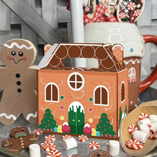 Miniatura 5 de Paquete de 24 cajas de regalo de fiesta de Navidad, 3D de pan de jengibre con impresión de Navidad para la casa, cajas de regalo para Navidad