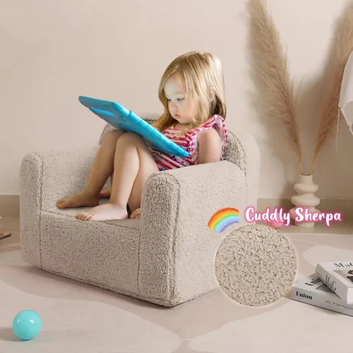 Miniatura 4 de MOMCAYWEX Silla de sherpa suave y cómoda para niños, silla de espuma para niños y niñas, color gris claro