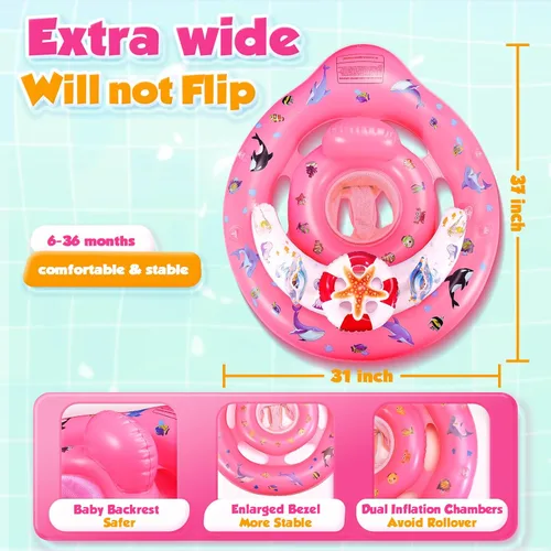 Miniatura 5 de Flotador de piscina para bebé con dosel de protección solar UPF50+, flotadores inflables para piscina de niños con consola de juego para bebé de 6 a
