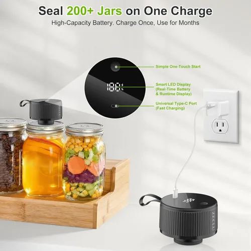 Miniatura 5 de Electric Mason Jar Vacuum Sealer Kit, Automatic Jar Sealer for Wide and Regular Mouth Mason Jars, Portable Cordless Vacuum Sealer for Canning and