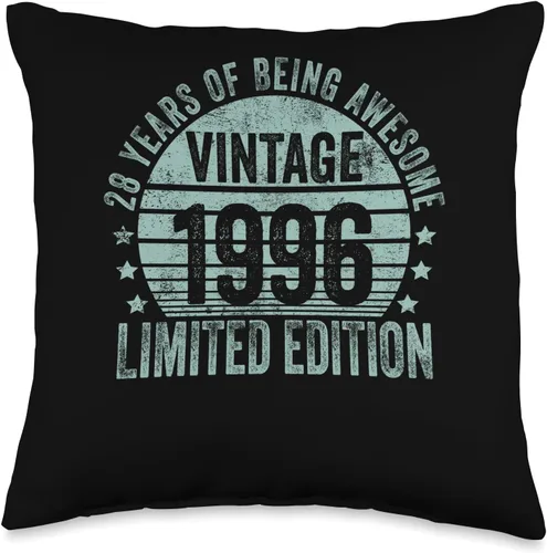 28 Year Old Vintage 1996 Limited Edition Bday Retro 28th Birthday Gifts Men Women Throw Pillow, 16x16, Multicolor