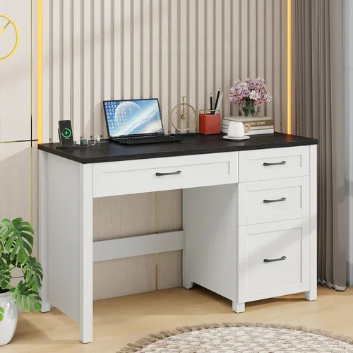 Miniatura 5 de Escritorio ejecutivo Farmhouse de 47 pulgadas con archivador y gabinete de almacenamiento, escritorio de madera para computadora de oficina en casa