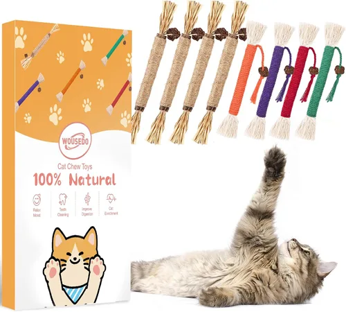 Miniatura 7 de WOUSEDO Juguetes masticables de zacate gatera para gatos, paquete de 24 juguetes para gatos con palos de Silvervine, bolas de jaula de Silvervine