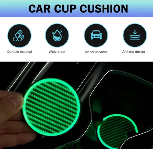 Miniatura 4 de 2 piezas de posavasos para tazas de coche, posavasos de coche luminosos, posavasos de inserción antideslizantes de fibra de carbono de 2.83
