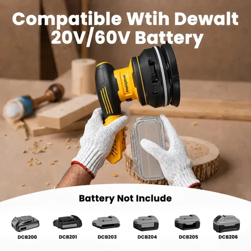 Miniatura 9 de Lijadora orbital aleatoria inalámbrica sin escobillas compatible con batería Dewalt de 20 V, lijadora orbital eléctrica de palma con colector