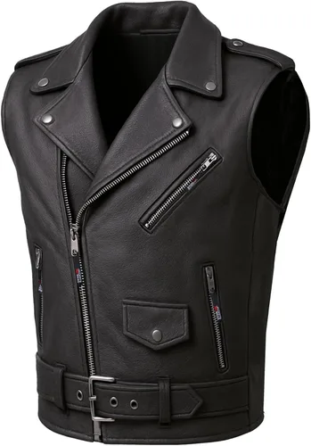 Jackets 4 Bikes Chaleco de motociclista clásico de cuero de búfalo para hombre | Chaleco de crucero vintage para hombre, elegante Street Club Riding