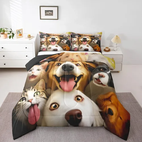 Miniatura 10 de Erosebridal Juego de edredón tamaño individual de animales del bosque, juego de ropa de cama de oso marrón para niños y niñas, edredón de plumón