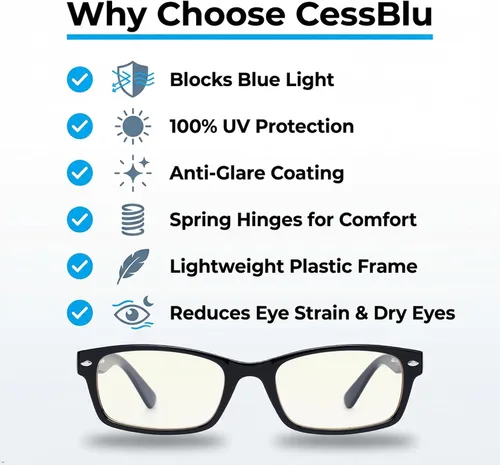 Miniatura 8 de CessBlu - Lentes con filtro de luz azul que reducen la vista cansada al leer, anti rayos azules, protección UV, lentes de lectura para computadora