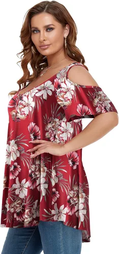 Miniatura 2 de LARACE Camisetas con hombros descubiertos para mujer talla grande cuello en V manga corta ropa de verano túnica con botones