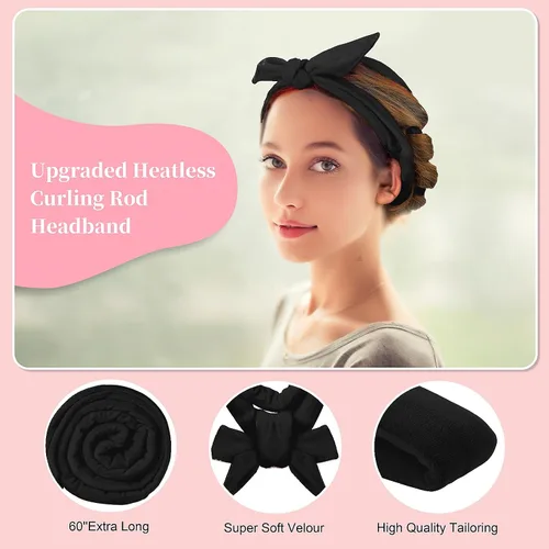 Miniatura 5 de Flylipu Diadema de Varilla Rizadora sin Calor, Mejorada de 60" Extra Larga, Rizadores de Cabello Suaves para Dormir, Rizos sin Calor para Niñas