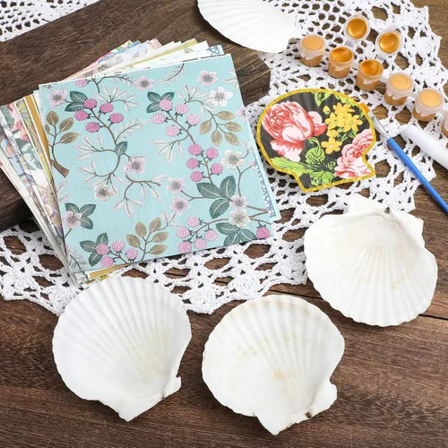 Miniatura 3 de Halloscume Juego de 12 Conchas de Vieira para Manualidades de 4''-5'' Conchas Grandes Naturales Blancas con 24 Piezas de Servilletas de Papel