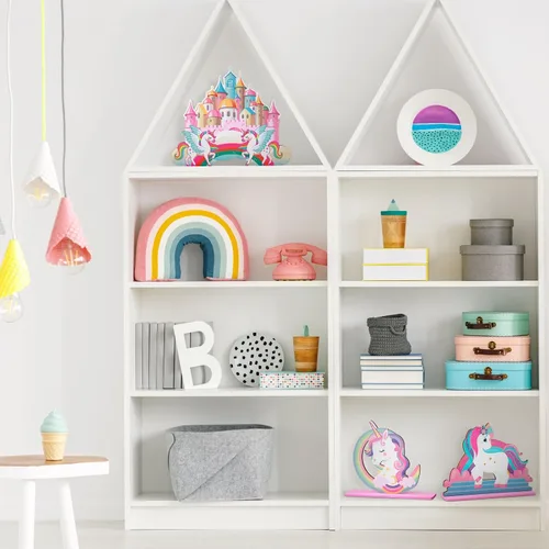 Miniatura 4 de Barydat 4 piezas de unicornio para mesa de cumpleaños, decoración de arco iris, temática de unicornio de madera, letrero de cumpleaños, accesorios