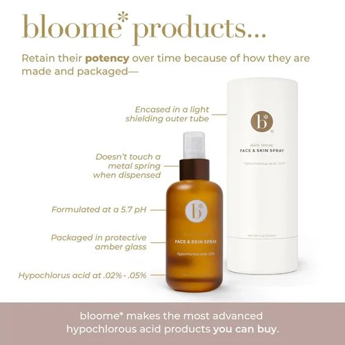 Miniatura 6 de Bloome - Spray de ácido hipocloroso para rostro y piel 0.05 por ciento HOCl – Bruma facial para acné, enrojecimiento, eccema y piercing post-cuidado