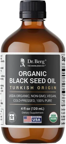 Dr. Berg Aceite de semilla negra orgánico prensado en frío – Aceite de comino negro puro Nigella Sativa – USDA orgánico, halal, vegano – para