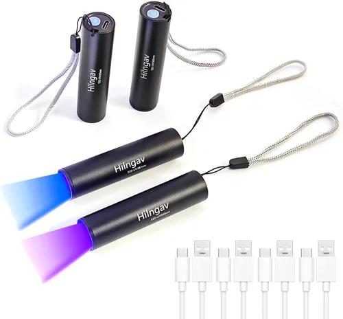 4 Pack de linternas recargables de luz negra pequeña UV, luz negra mini 395 NM 365 NM, linternas de luz negra USB C de carga, linterna de mano LED