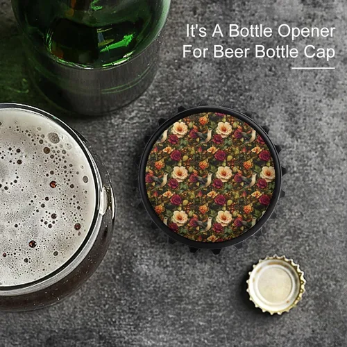 Miniatura 2 de Magnetic Beer Bottle Opener - Vintage Flowers Hummingbird Print Portable One Handed Small Magnetic Bottle Opener for Fridge with Bartender and