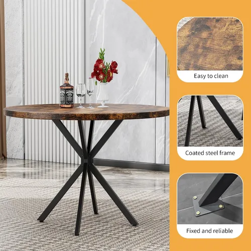 Miniatura 5 de Mesa de comedor redonda: mesa marrón moderna de 39 pulgadas con base en X negra para 4-5 personas, perfecta para espacios pequeños y apartamentos