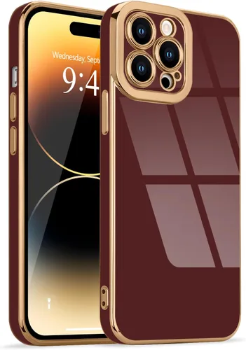 Miniatura 31 de Lafunda Diseñada para iPhone 13 Pro, fundas lujosas con chapado lindo para mujeres y niñas, elegante borde dorado, a prueba de golpes, TPU con funda
