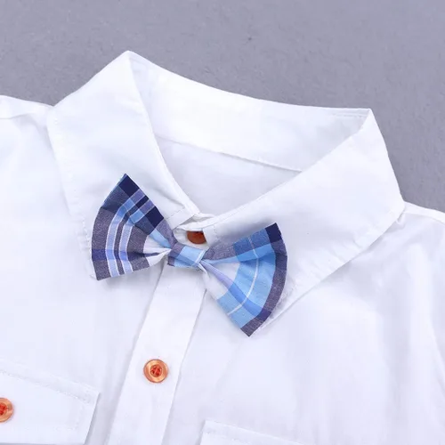Miniatura 3 de MYGBCPJS Conjunto de 3 piezas para niño camisa a cuadros camiseta tirantes