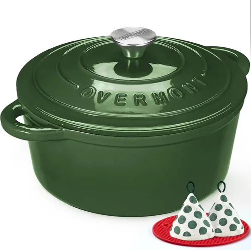 Miniatura 8 de Overmont Horno holandés de hierro fundido esmaltado, olla de 5.5 cuartos de galón con tapa de asas anchas, libro de cocina y agarraderas de algodón