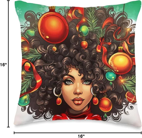 Miniatura 4 de Black women Christmas ornament melanin curly hair Melanin Christmas Queen Xmas Black Girl Magic Ornament - Almohada de 16 x 16 pulgadas, multicolor