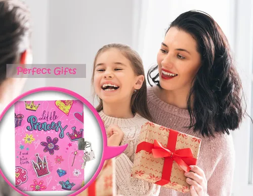 Miniatura 6 de GINMLYDA Diario para niñas con candado para niños, 7 x 5.25 pulgadas, 160 páginas rayadas, cuaderno secreto de princesa rosa para niñas