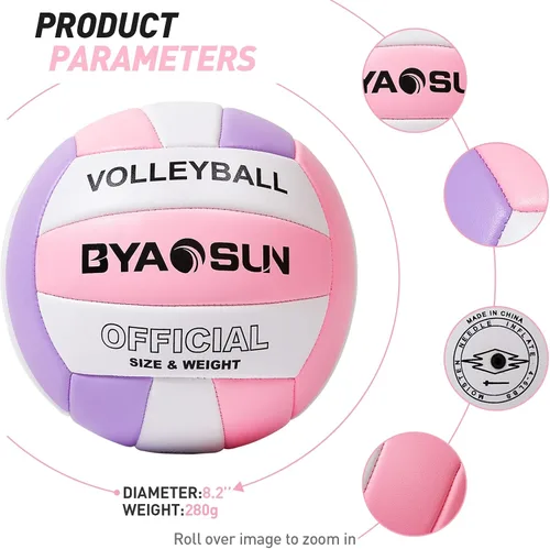 Miniatura 5 de Soft Official Volleyball for Indoor Outdoor Beach, Size 5 Training Volleyball for Beginner Teenager Adult Rosado/Púrpura