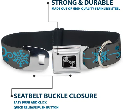 Miniatura 4 de Collar de perro hebilla para cinturón de seguridad, copos de nieve, gris, azul, 9 a 15 pulgadas, 1.0 pulgadas de ancho