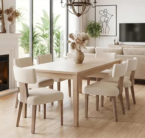 Miniatura 8 de Shunzhi Juego de 2 sillas de comedor modernas de mediados de siglo, sillas tapizadas de madera para comedor, sillas de cocina estilo granja, sillas