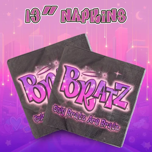 Miniatura 4 de Silver Buffalo Bratz Dolls con Yasmin, Sasha, Jade y Cloe Juego de 32 piezas de vajilla desechable para fiestas: platos de papel y servilletas Bratz