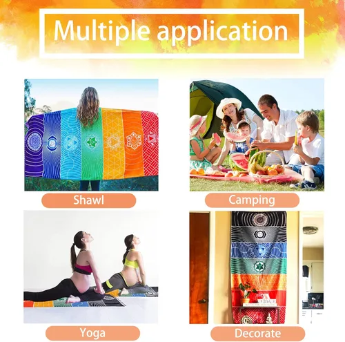 Miniatura 5 de Tapete de Yoga Mexicano Manta de Picnic de Playa Tapete de Meditación Chakra Tapete de Yoga Chal Protector Solar Chakra Tapiz de Pared Decoración