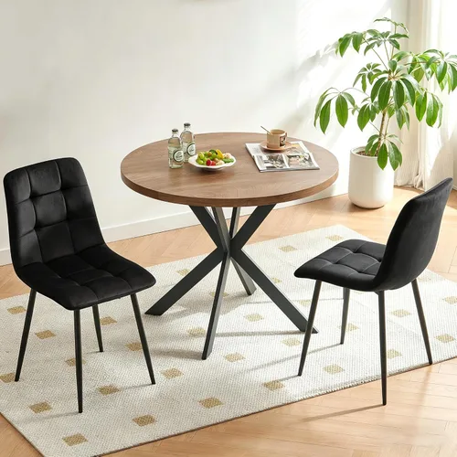 Miniatura 4 de Homedot Juego de mesa de comedor para 2, mesa de cocina de 3 piezas, juego de sillas de comedor redondas y negras para espacios pequeños, juego