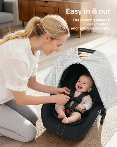 Miniatura 7 de Funda de asiento de automóvil para bebé, fundas de asiento de automóvil ultra suaves de Minky con apertura a presión, funda de cochecito multiusos