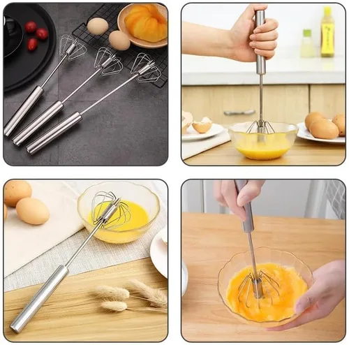 Miniatura 6 de Batidor de acero inoxidable, batidor de huevo, batidor giratorio de mano, herramienta agitadora de mano para cocinar, cocina, hogar, leche de huevo