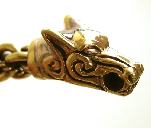 Miniatura 4 de Brazalete de bronce vikingo nórdico con cabeza de lobo trenzada, diseño de cabeza de lobo