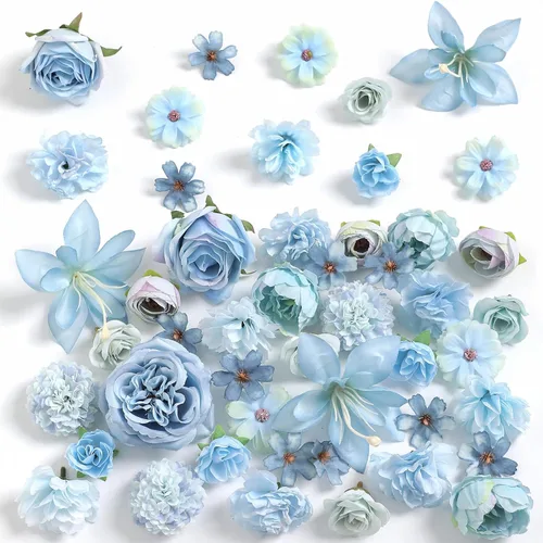 Miniatura 15 de rongflower Cabezas de flores falsas para manualidades, rosas artificiales de seda negra, peonías, margaritas y cabezas florales (paquete de 48)