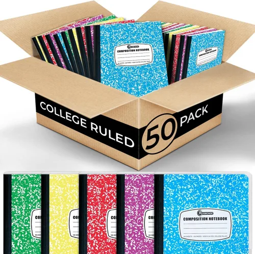 Rosmonde Paquete de 50 cuadernos de composición a granel, cuadernos de rayas universitarias, 200 páginas (100 hojas), 9-3/4 x 7-1/2, encuadernación