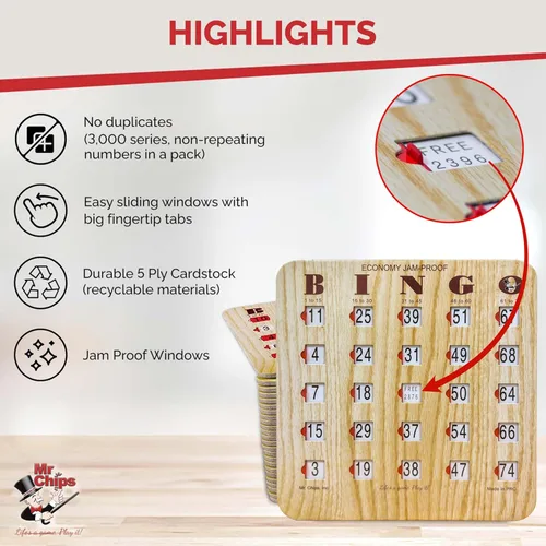 Miniatura 4 de MR CHIPS Tarjetas de Bingo Deslizantes con Punta de Dedo a Prueba de Atascos con Ventanas Deslizantes Paquete de 25 en Estilo Beige 25 tarjetas